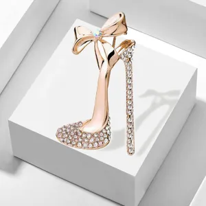 Fashion Alloy Rhinestone High Heels Bowknot Brooch Pin Elegant Crystal Suit Corset Jewelry Gift For Women