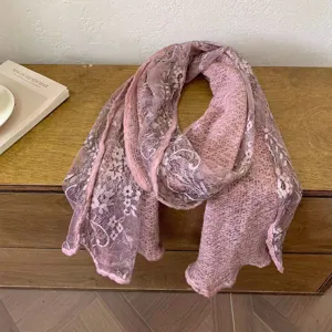 Κομψό ιαπωνικό floral μαντήλι δαντέλας γυναικεία άνοιξη λεπτό σάλι ροζ αξεσουάρ μόδας