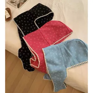 Femme Hiver Chaud Tricoté Écharpe à Capuche Visage Souriant Imprimé Cagoule Bonnet Et Écharpe Ensemble Décontracté Polyvalent