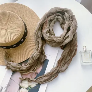 Gradient crinkle scarf for women, stylish lightweight decorative neck scarf for daily wear.