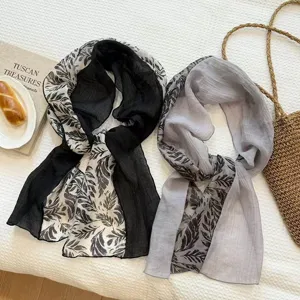 Retro Korean style spliced lightweight printed silk scarf elegant versatile fashion shawl