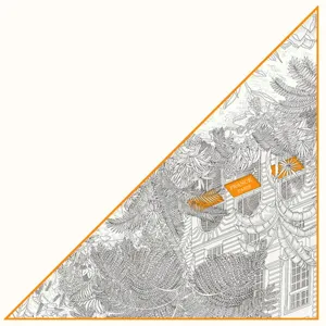 Detailed view of women's fashion twill large triangle scarf with elegant botanical print.
