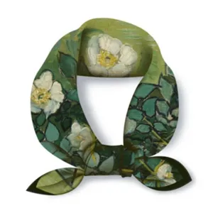 Classic Van Gogh oil painting style small square silk scarf, retro art neckerchief detail.