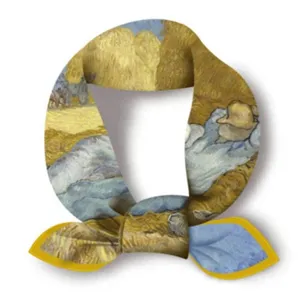 Classic Van Gogh art oil painting print small square silk scarf women retro hair band neckerchief