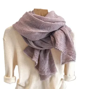 Women autumn winter solid color lace scarf minimalist warm soft stylish shawl draped main view