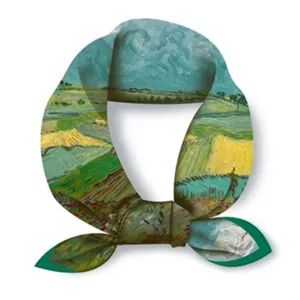 Classic Van Gogh oil painting small square scarf retro artistic hair band silk scarf detail.