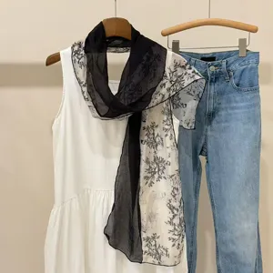 Vintage Korean style spliced lightweight printed scarf, versatile accessory for layering.