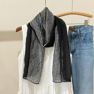 Retro black and white plaid lightweight scarf, fashionable versatile layering shawl for women.