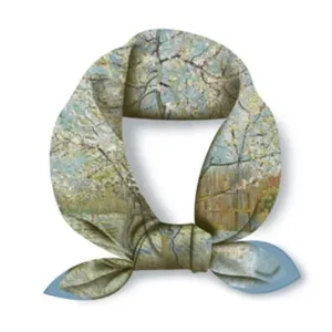 Van Gogh almond blossom print square silk scarf for women hair band and neckerchief