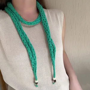 Green hollow-out knitted scarf long dopamine neck warmer stylish accessory for women