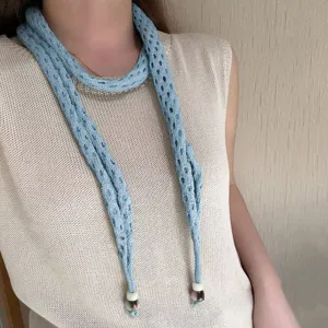 Light blue knit skinny scarf chic hollow out cute neck scarf for women trendy summer daily wear