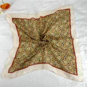 Retro floral square scarf for women, elegant vintage neckerchief and chic hair accessory.