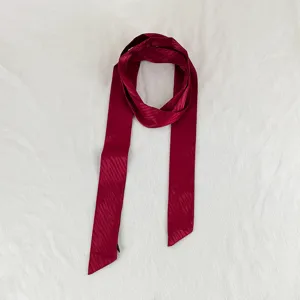 Red ribbon scarf for women elegant silk feel long necktie hair band bag accessory chic