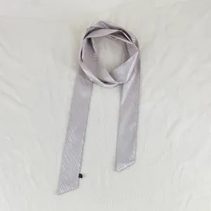 Silver skinny scarf ribbon, elegant crinkled texture neckerchief, versatile hair accessory.