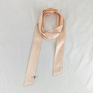Chic pink wavy long ribbon scarf for hair tie, neck accessory or bag strap decoration.
