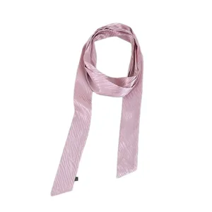 Pink wavy thin long ribbon scarf for women, versatile hair tie and elegant bag decoration.