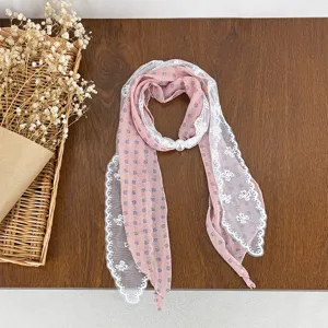 Korean style polka dot lace spliced pearl silk scarf women spring summer fashion neck ribbon