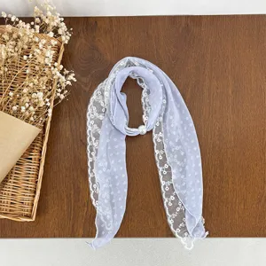 Lace patchwork silk scarf for women, elegant spring and summer versatile neckerchief detail.
