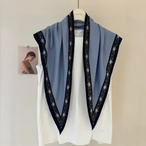 Retro blauer Pünktchen Schal Vintages Tuch elegante Damen Mode Accessoire vielseitige Kleidung