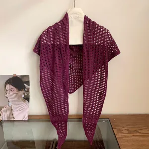 Purple crochet triangular scarf hollow knitted shawl women lightweight summer outerwear 2026 new