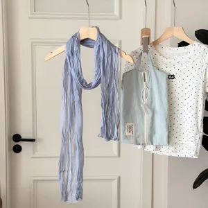 Korean style solid color pleated long scarf for women spring summer thin literary neck wrap