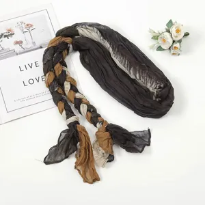 Stylish braided crinkle scarf for women, versatile multi-color headscarf for sun protection.