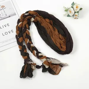 Patchwork pleated braided headscarf for women, versatile sun protection sunshade scarf photo prop.