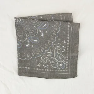Paisley Print Small Square Scarf Detail view showing delicate grey vintage pattern fabric.