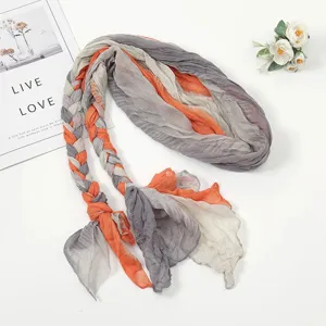 Spliced crinkled braided headscarf for women, stylish contrast color shawl and versatile wrap.