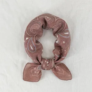 Soft breathable retro paisley square scarf, versatile elegant summer neckerchief for women.