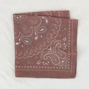 Brown paisley print small square scarf, soft breathable fabric, chic vintage neckerchief.