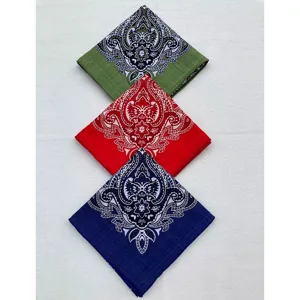 Detailed view of vintage paisley pattern square scarves, multi-color decorative neckerchiefs.