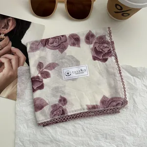 Retro bloem katoen kleine vierkante sjaal, elegante halsdoek en leuk haaraccessoire voor vrouwen.
