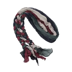 Women multi-color braided crinkled headscarf versatile fashion sun protection scarf hat