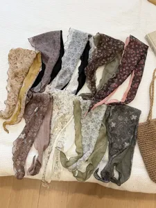Vintage floral triangle scarf women spring summer thin headscarf lace-up neckerchief