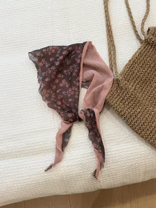Retro floral triangle scarf, spring summer thin headscarf, sweet neckerchief for women.