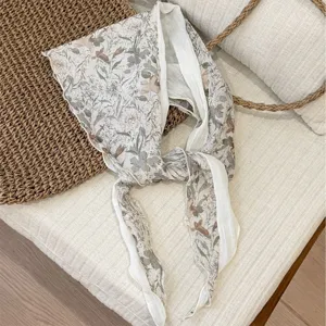Vintage floral triangular scarf for women, lightweight spring summer literary style neckerchief.