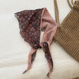 Retro floral triangle scarf for women, lightweight spring summer headscarf and neckerchief.