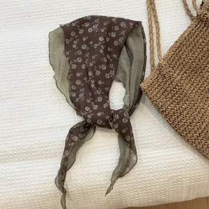 Vintage Floral Triangle Scarf Women Spring Summer Thin Headscarf Literary Neckerchief