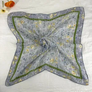Retro floral square scarf for women, elegant vintage neckerchief and stylish hair accessory.