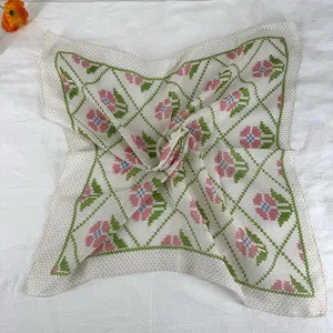Retro floral square scarf, elegant neckerchief and hair band for women, spring chic.