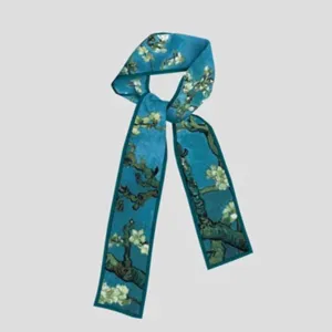 Van Gogh almond blossom silk twilly scarf for handbag ribbon, elegant art hair band style.