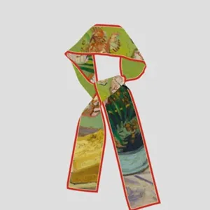 Van Gogh oil painting art skinny silk scarf for women, elegant bag ribbon and hair accessory.