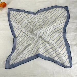 Elegant vintage floral print square silk scarf, stylish neckerchief for women daily wear.