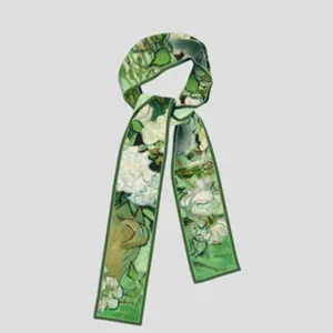 Van Gogh art green long skinny scarf for bags hair or neck decoration, elegant style.