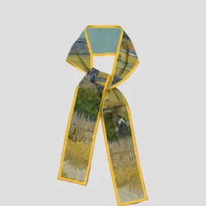 Van Gogh art oil painting silk skinny scarf, stylish long ribbon for bag, hair band.