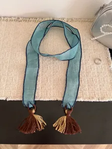 Spring summer sheer tassel ribbon scarf retro long streamer neckerchief for women fashion accessory