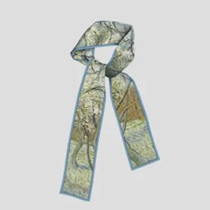 Van Gogh art print twilly scarf, slim stylish ribbon for handbag decor or hair accessory.