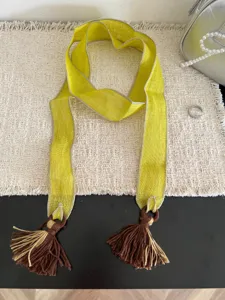 Spring summer thin yellow neck scarf long ribbon tassel accessory retro style women fashion