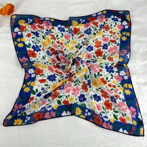 Retro floral print square scarf for women, versatile neckerchief and hair band accessory.